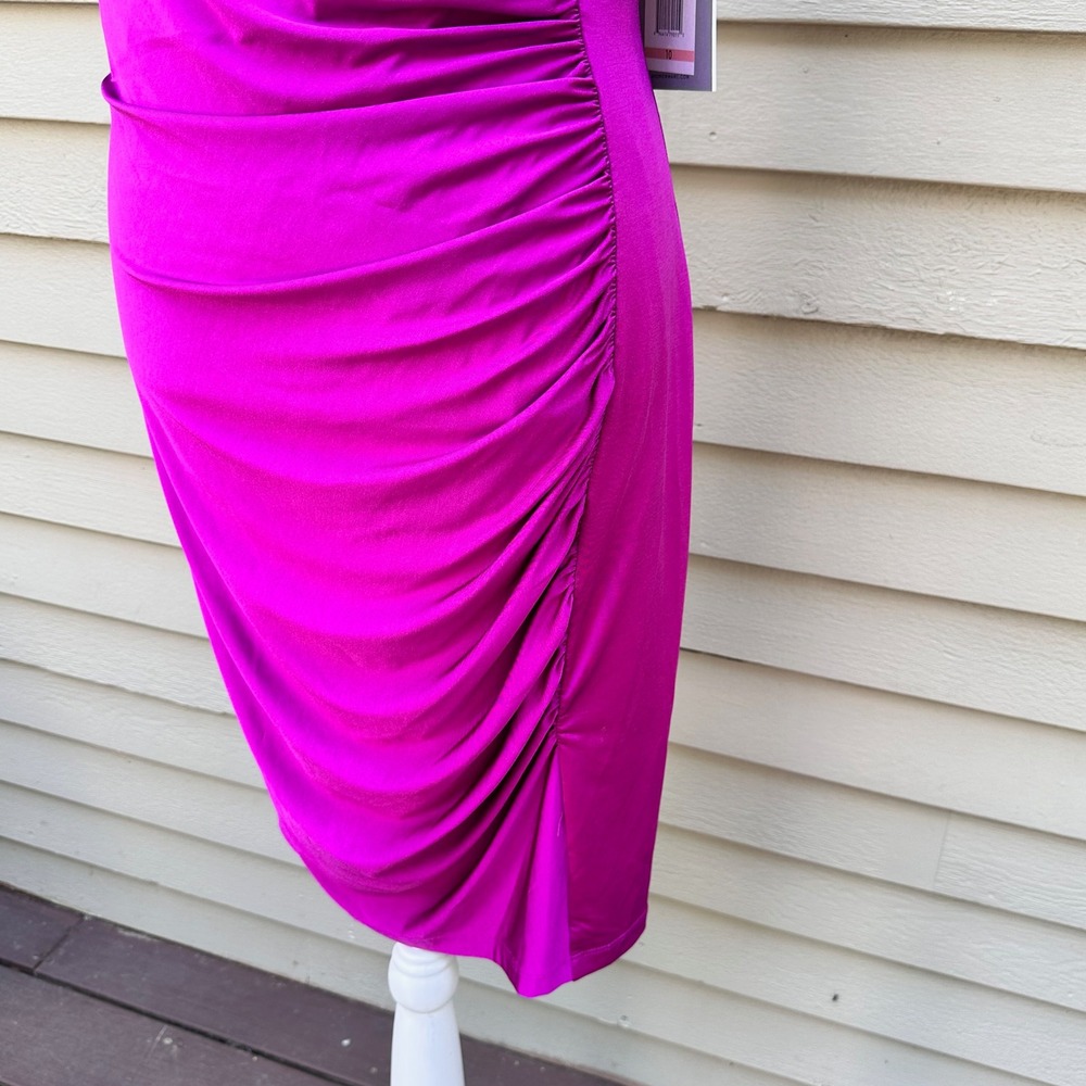 Marc New York Andrew Marc Purple Ruched Faux Wrap Sheath Dress MD2AK590 Sz 10 - Picture 13 of 16